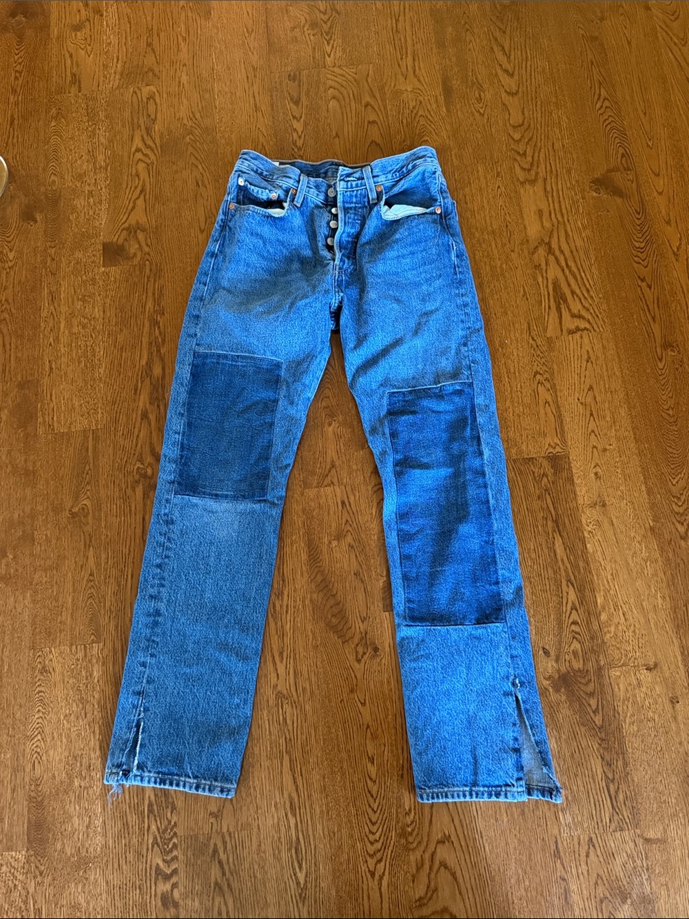 Women’s Blue Patchwork Straight-Leg Jeans